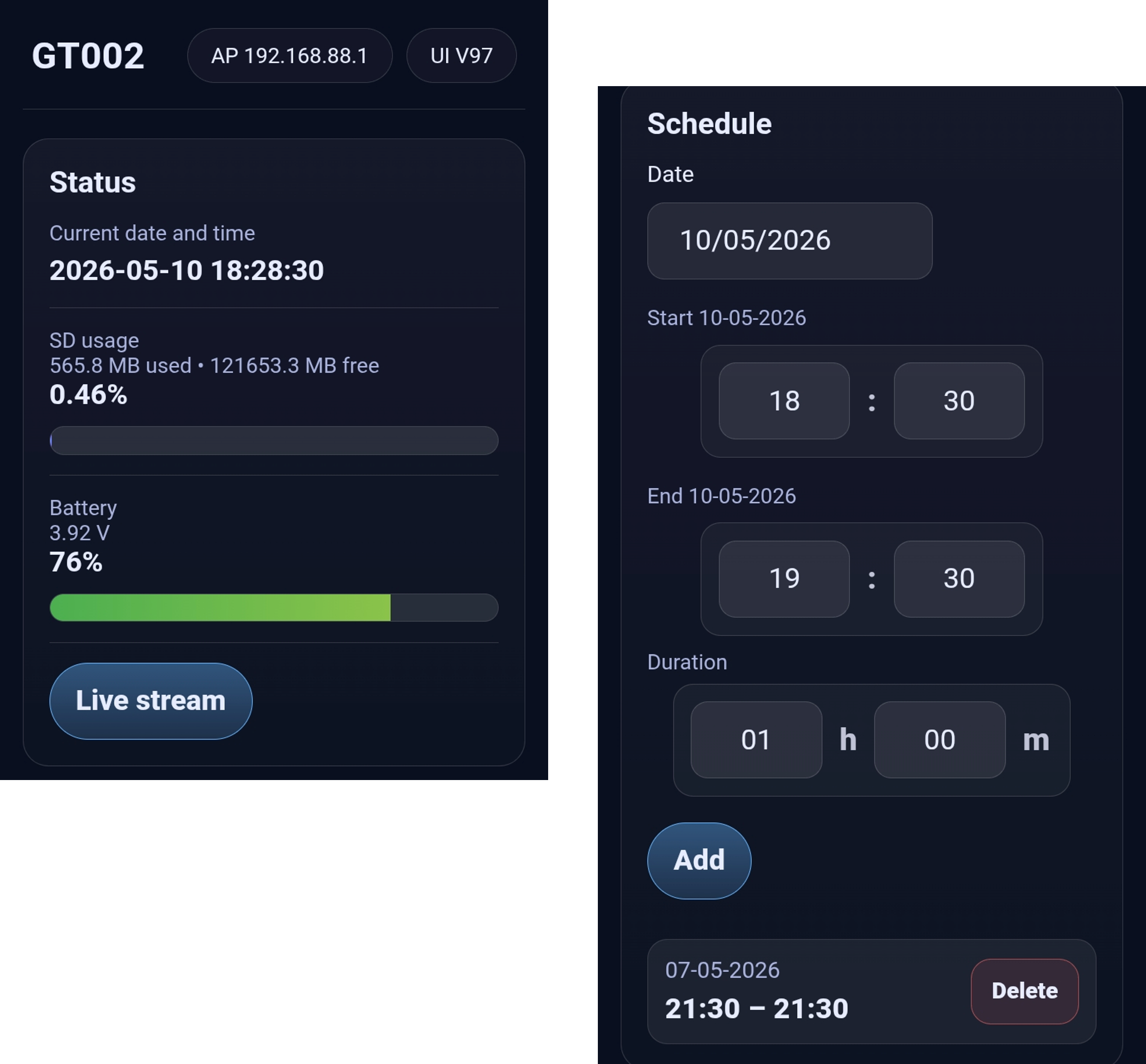 Schedule interface